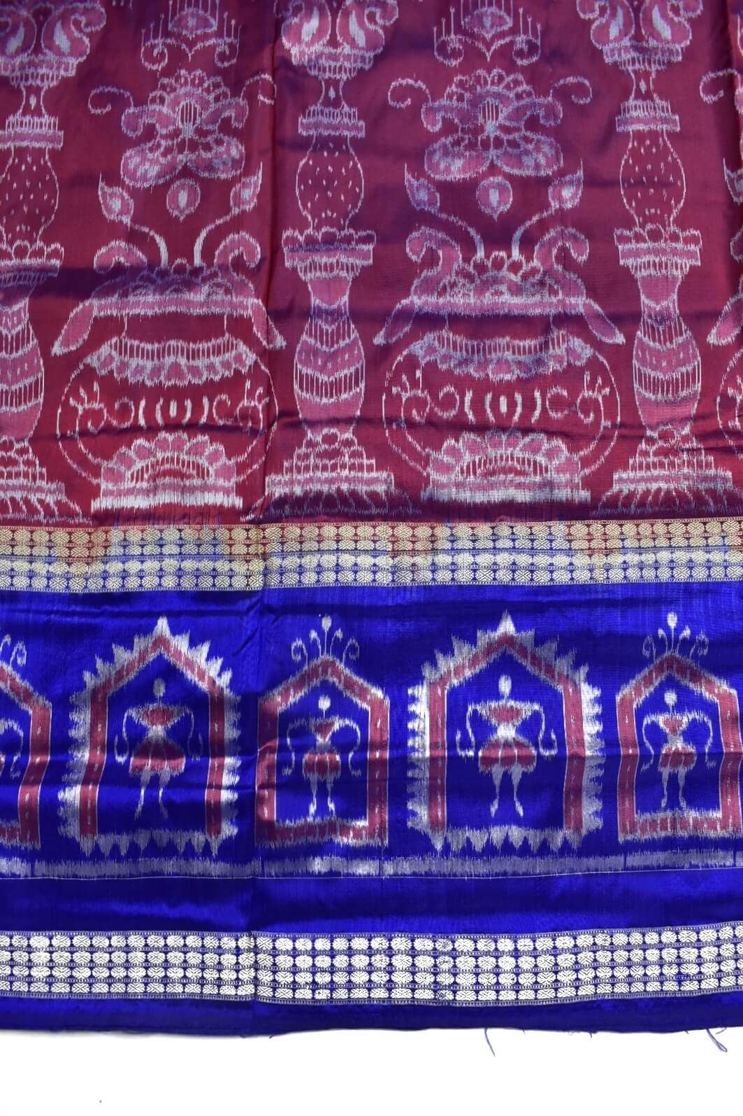 Fuchsia Colour Double Border Sambalpuri Handloom Bandha Silk Saree - Image 4