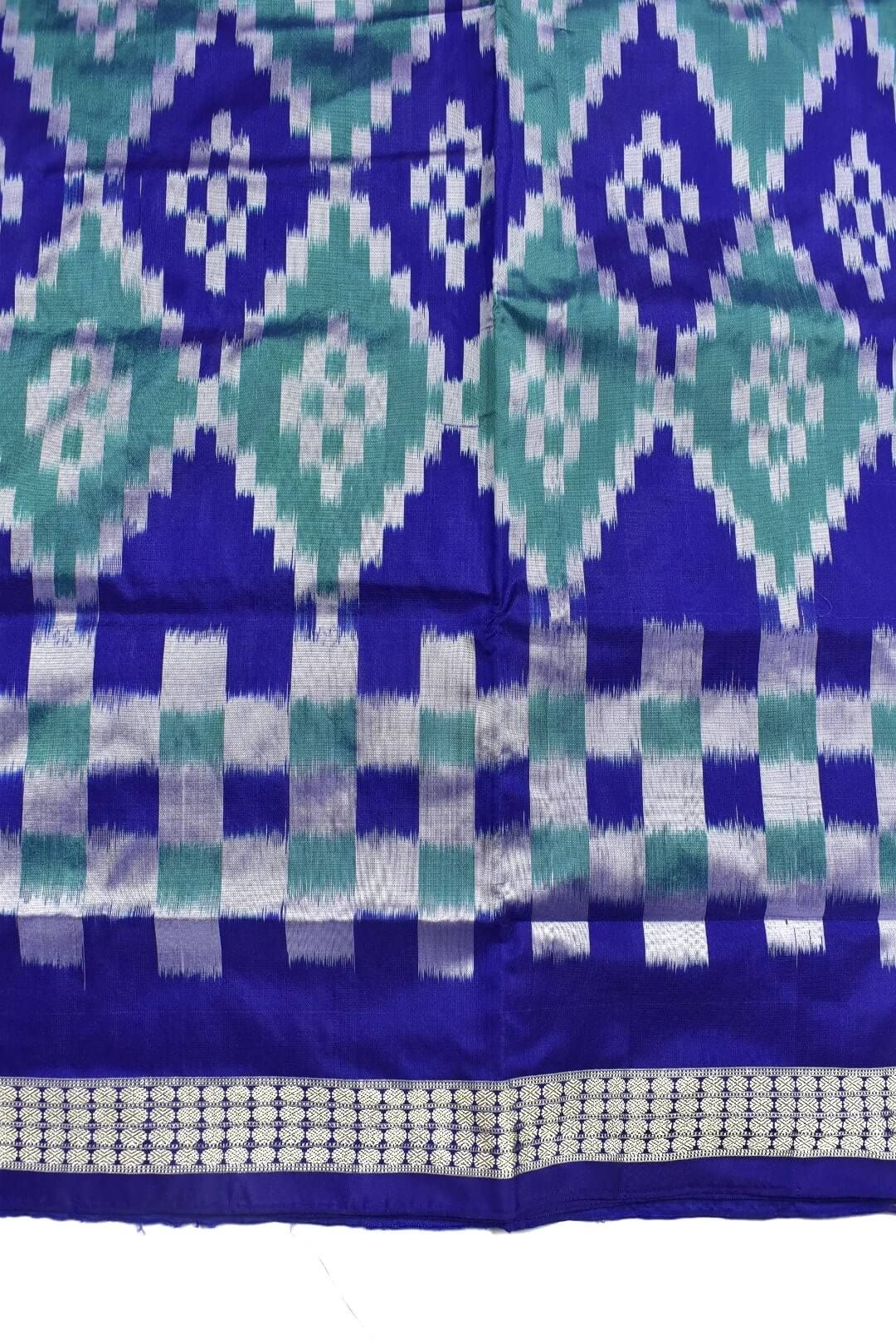 Ramagreen-Blue Combination Pasapali Design Sambalpuri Handloom Bandha Silk Saree - Image 4