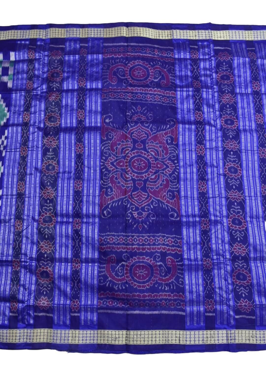 Ramagreen-Blue Combination Pasapali Design Sambalpuri Handloom Bandha Silk Saree - Image 2