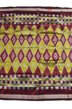 Yellow-Red Colour Sambalpuri Handloom Bandha Silk Saree