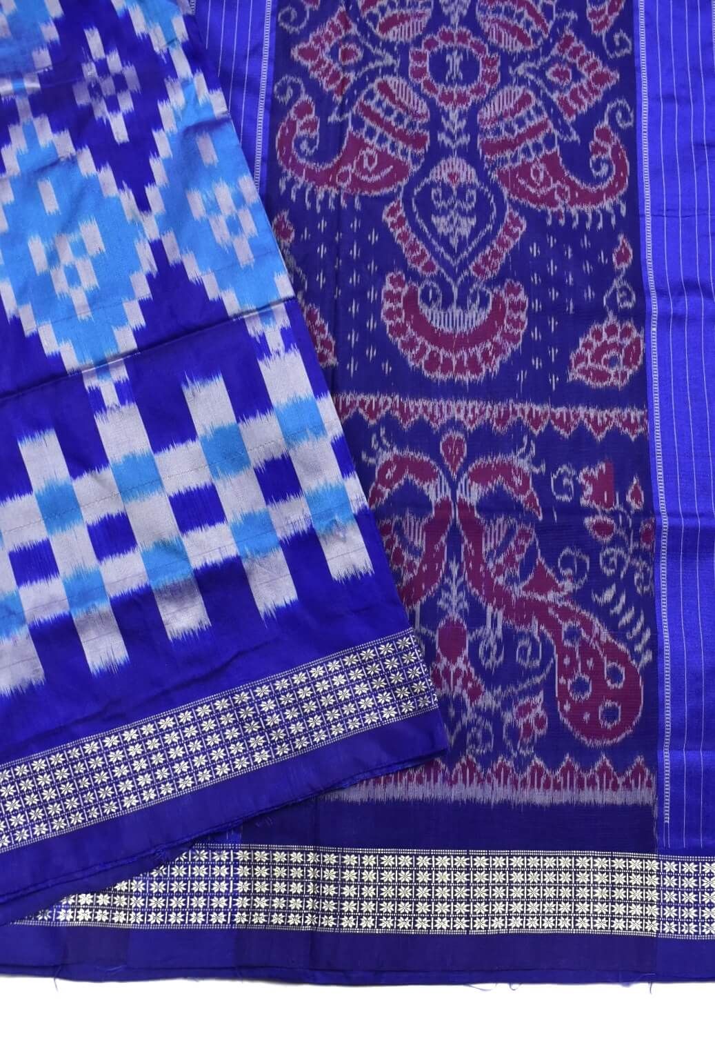 Sky-Blue Colour Pasapali Design Sambalpuri Handloom Bandha Silk Saree - Image 3
