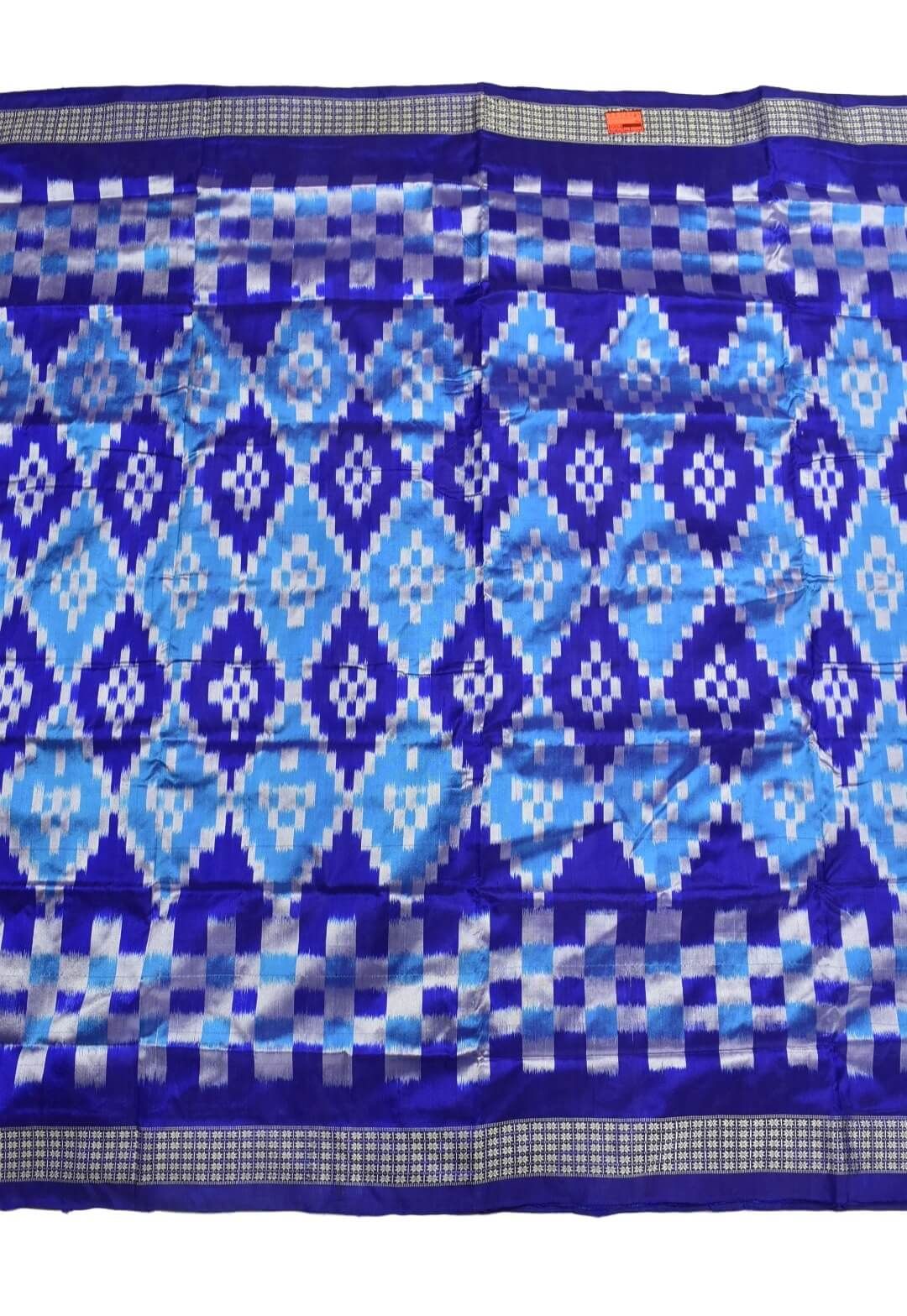 Sky-Blue Colour Pasapali Design Sambalpuri Handloom Bandha Silk Saree
