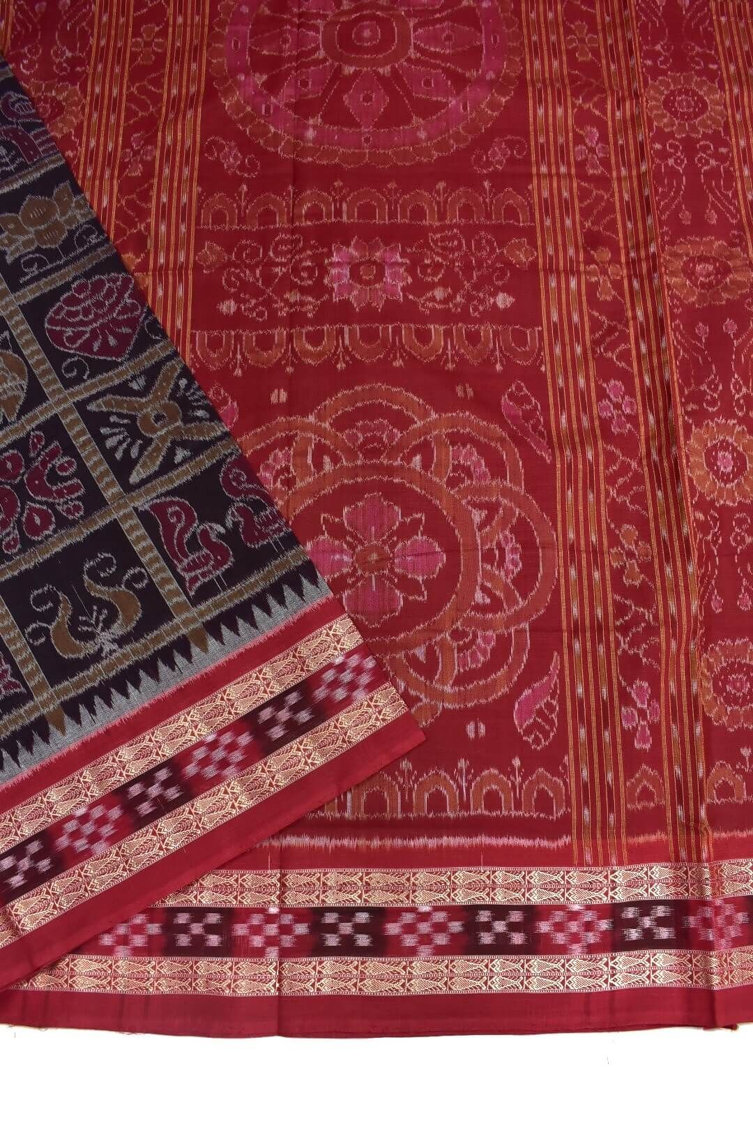Black Colour Sambalpuri Handloom Bandha Cotton Saree - Image 3