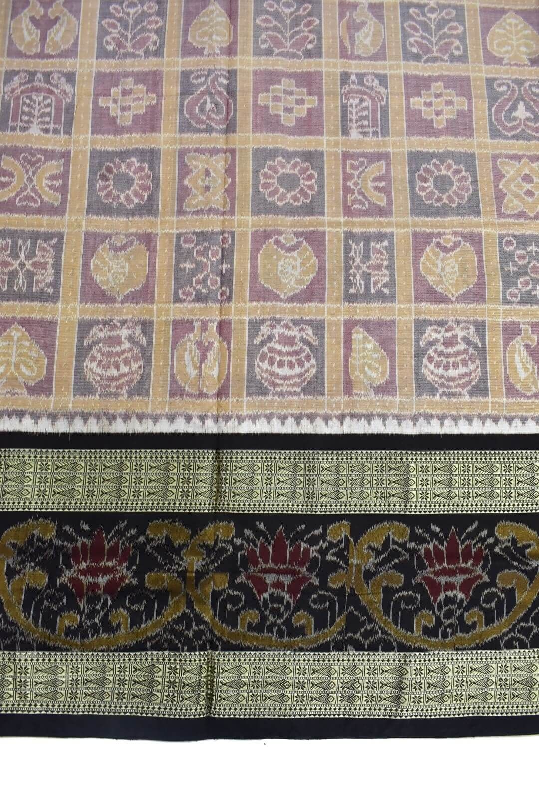 Biscuit Colour Sambalpuri Handloom Bandha Cotton Saree - Image 4