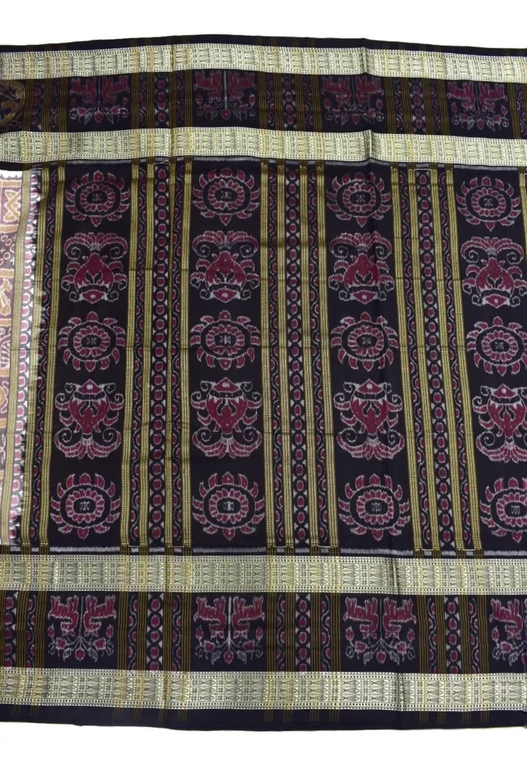Biscuit Colour Sambalpuri Handloom Bandha Cotton Saree - Image 2