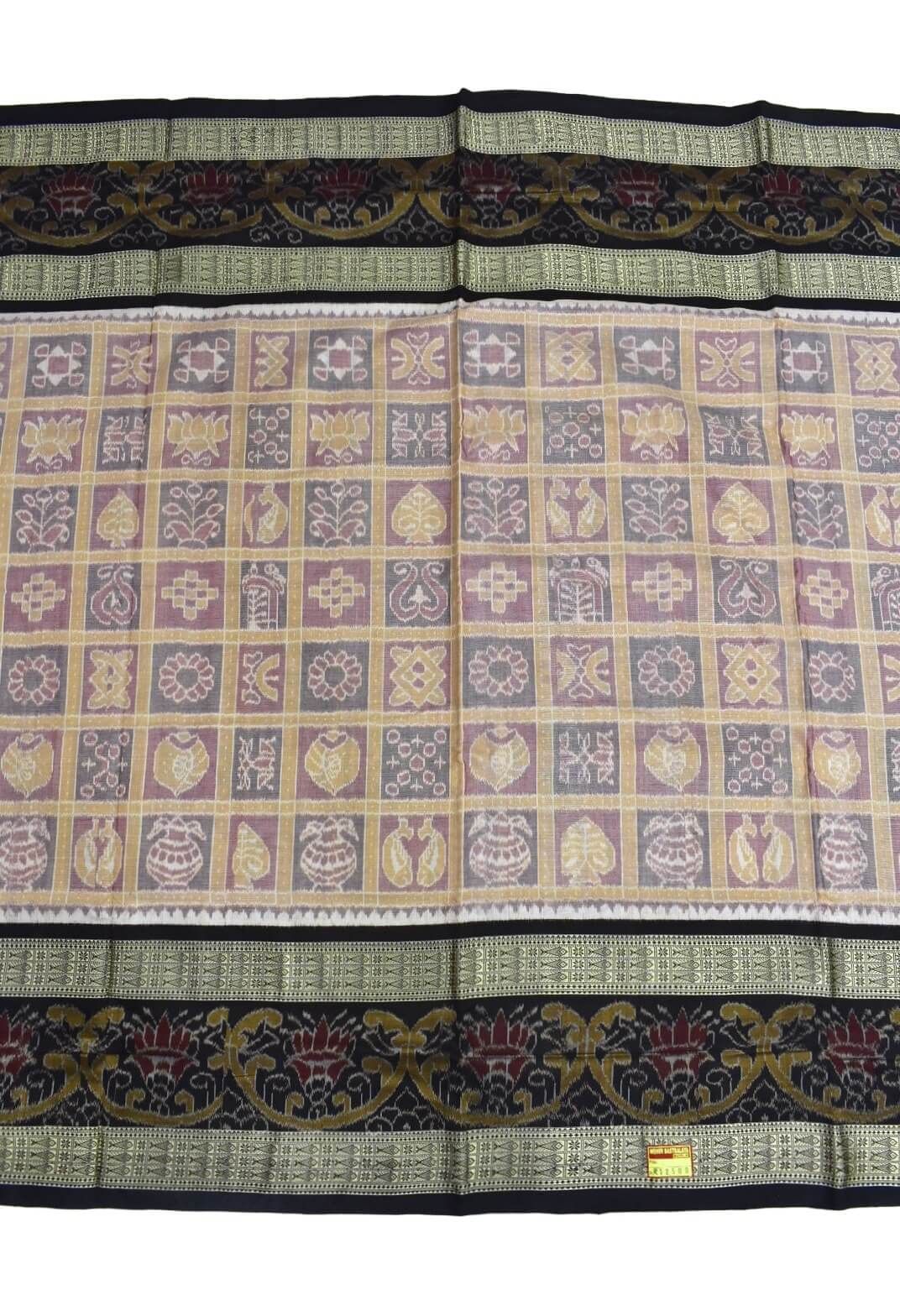 Biscuit Colour Sambalpuri Handloom Bandha Cotton Saree
