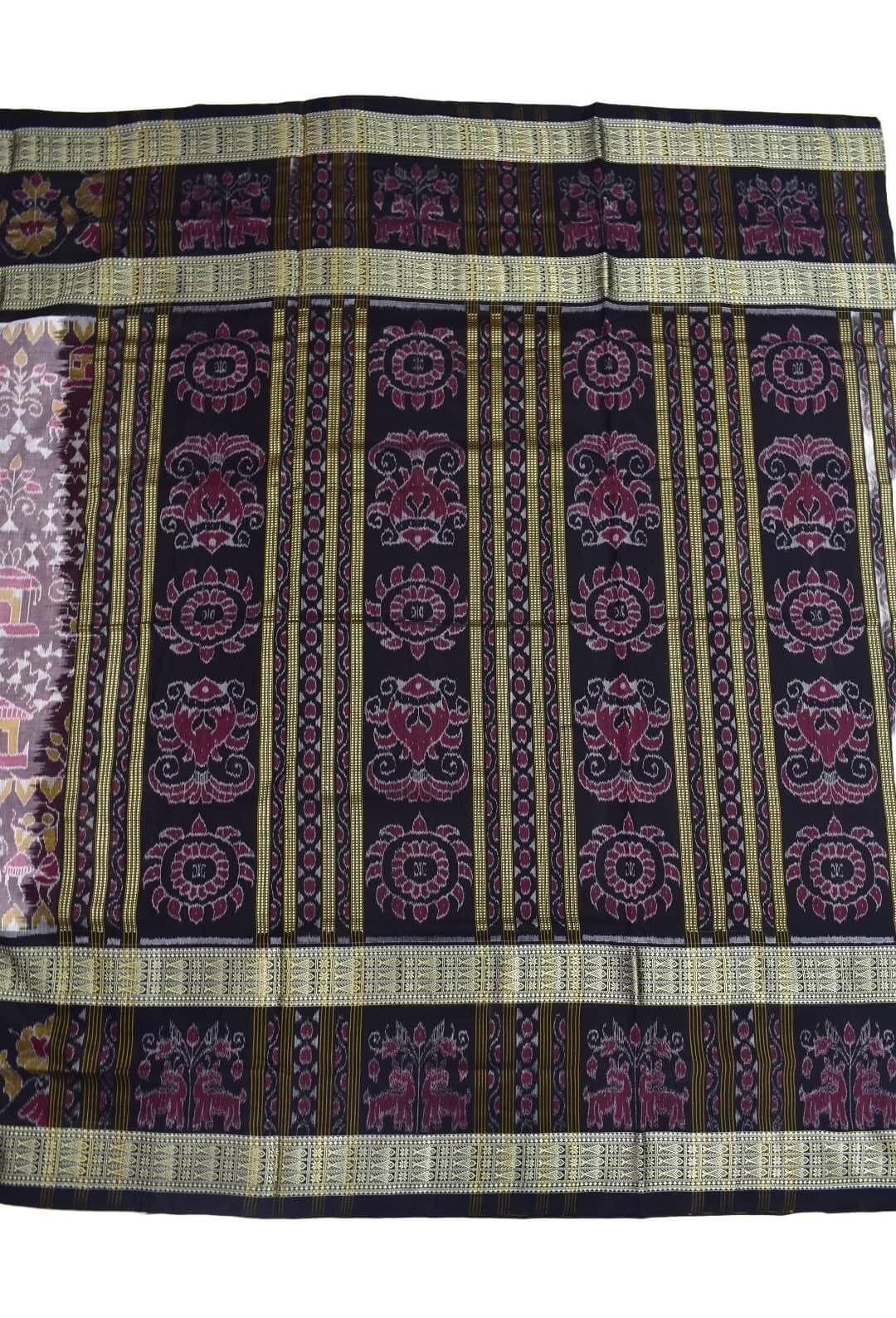 Biscuit Colour Sambalpuri Handloom Bandha Cotton Saree - Image 2