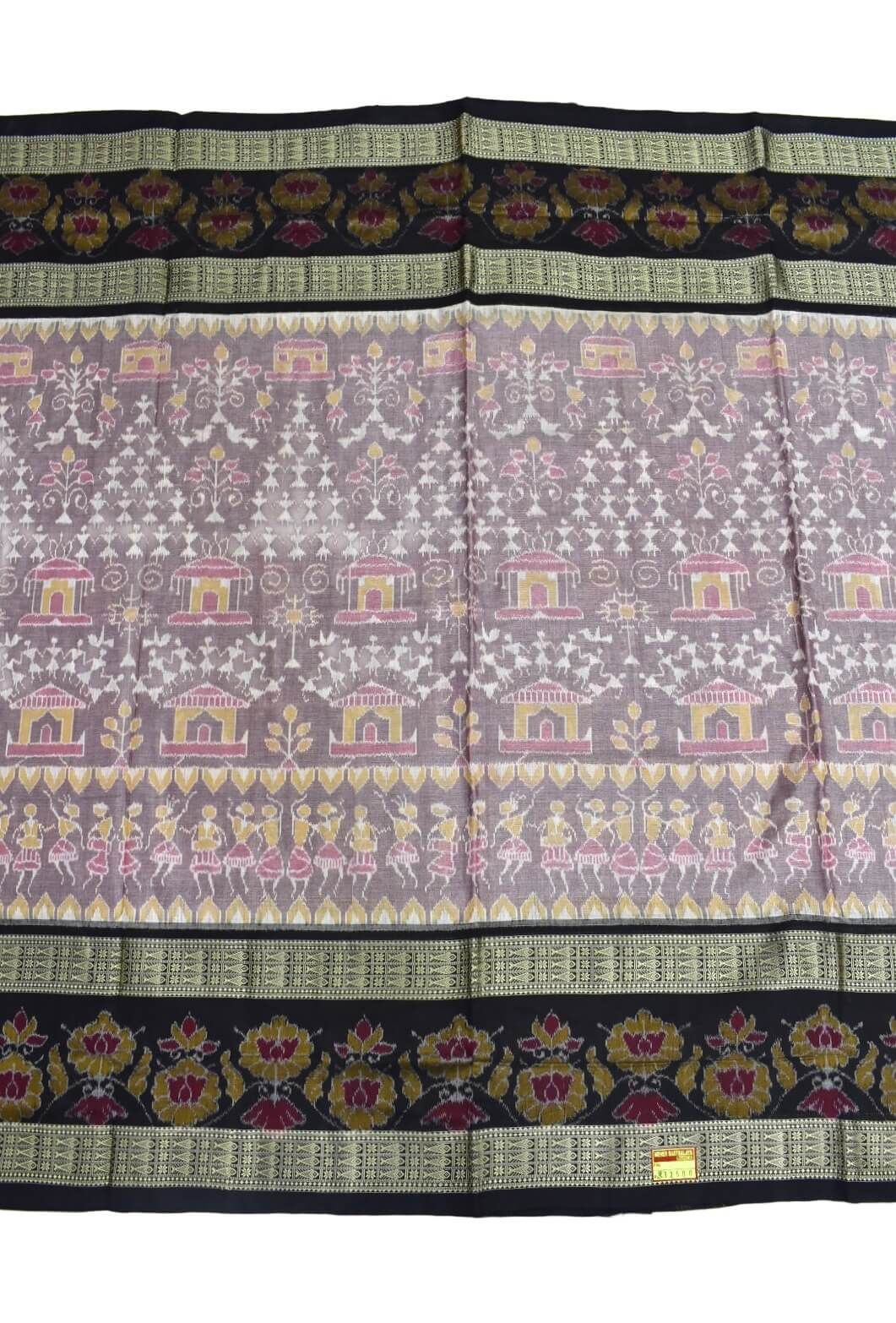 Biscuit Colour Sambalpuri Handloom Bandha Cotton Saree