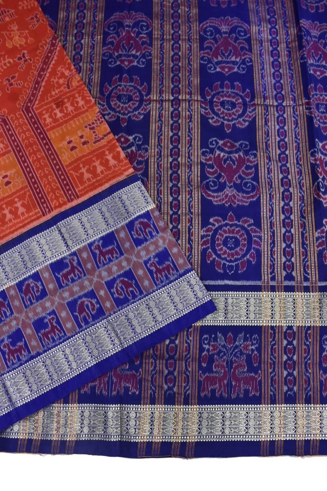 Orange Colour Sambalpuri Handloom Bandha Cotton Saree - Image 3
