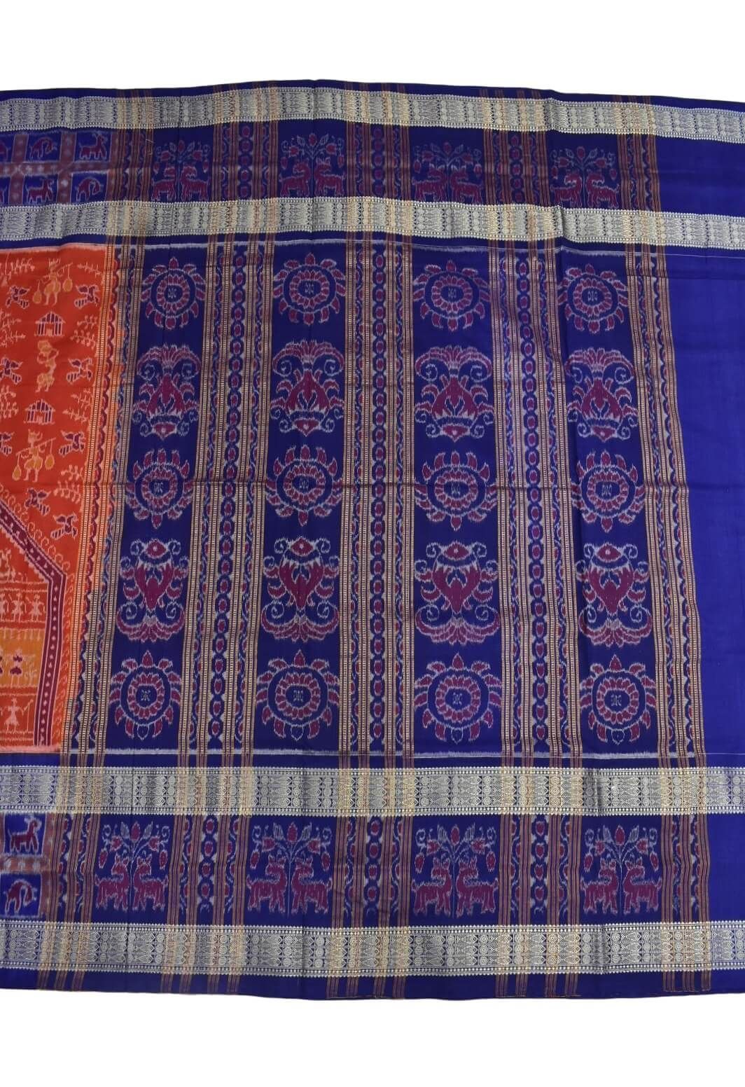 Orange Colour Sambalpuri Handloom Bandha Cotton Saree - Image 2