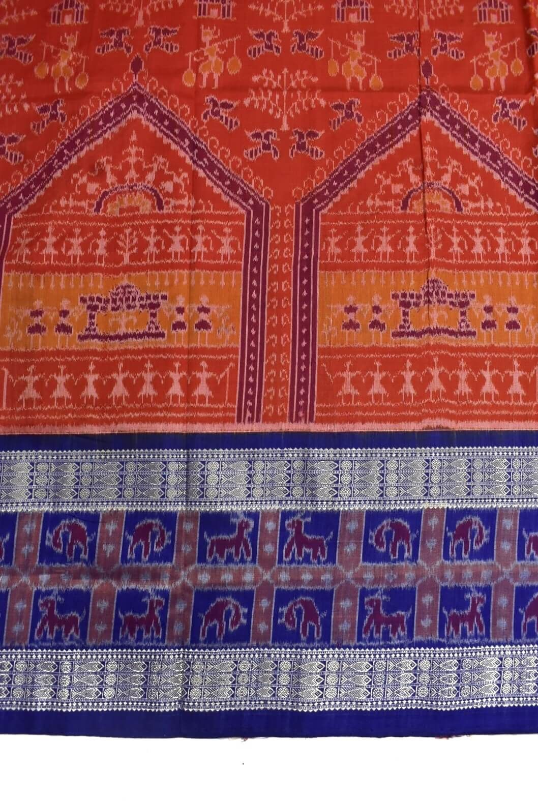 Orange Colour Sambalpuri Handloom Bandha Cotton Saree - Image 4