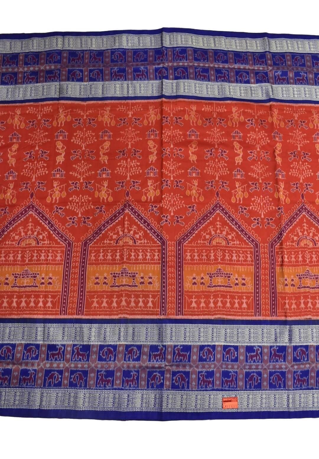 Orange Colour Sambalpuri Handloom Bandha Cotton Saree