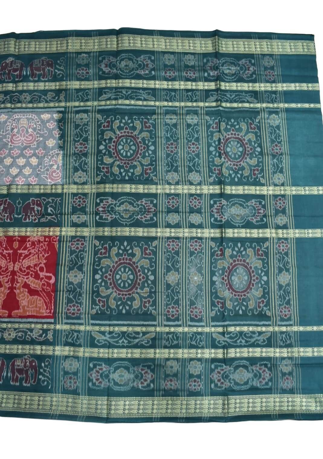 White-Red Colour Sambalpuri Handloom Bandha Cotton Saree - Image 2