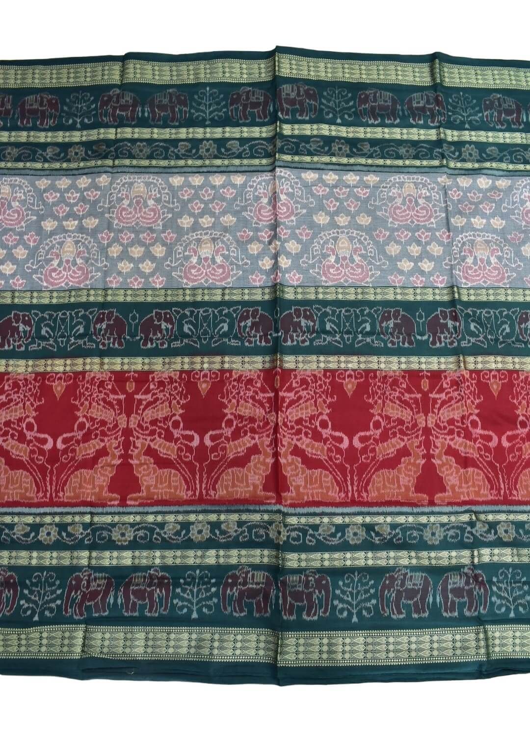 White-Red Colour Sambalpuri Handloom Bandha Cotton Saree