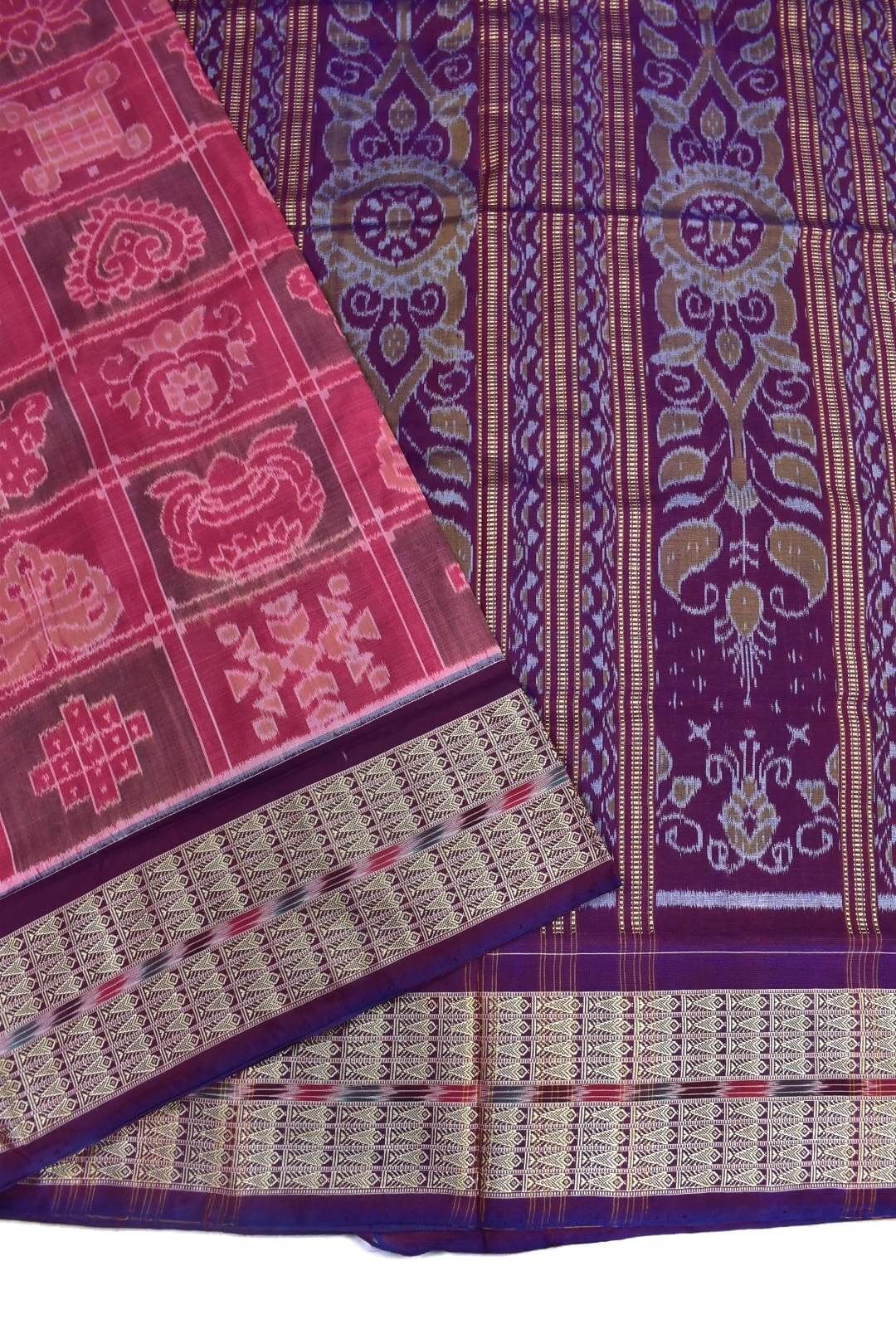 Pink Colour Sambalpuri Handloom Bandha Cotton Saree - Image 3