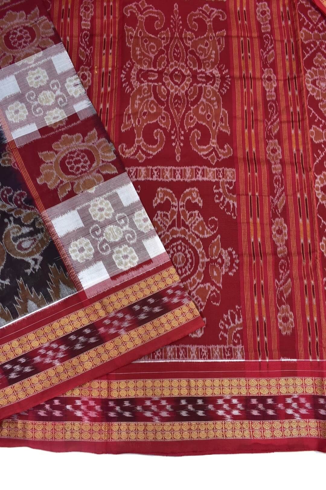 Black-Red Colour Sambalpuri Handloom Bandha Cotton Saree - Image 3