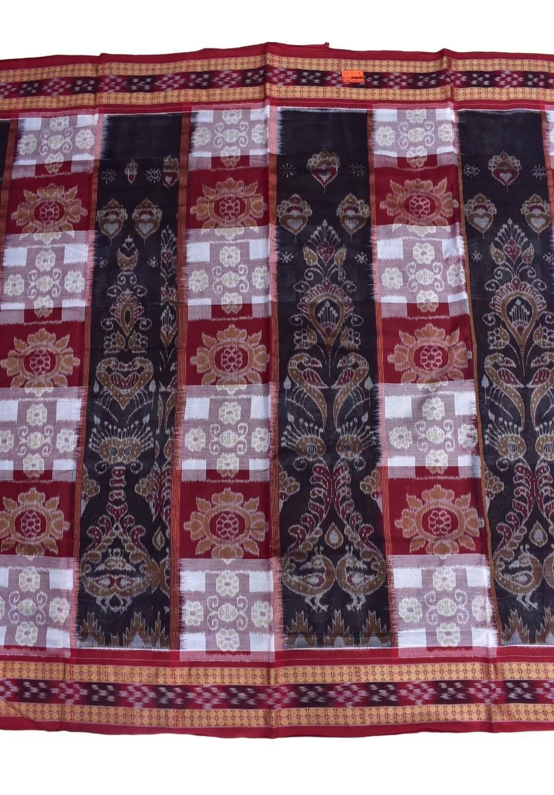 Black-Red Colour Sambalpuri Handloom Bandha Cotton Saree