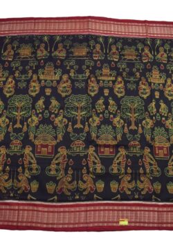 Black-Red Colour Sambalpuri Handloom Bandha Cotton Saree