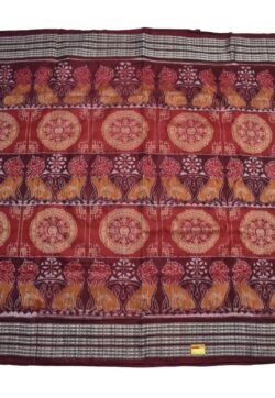 Maroon-Red Colour Sambalpuri Handloom Bandha Cotton Saree