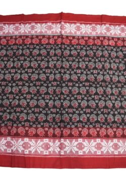 Black-Red Colour Plane Border Sambalpuri Handloom Bandha Cotton Saree