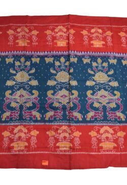 Green-Red Colour Plane Border Sambalpuri Handloom Bandha Cotton Saree