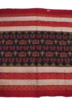Black-Red Colour Plane Border Sambalpuri Handloom Bandha Cotton Saree