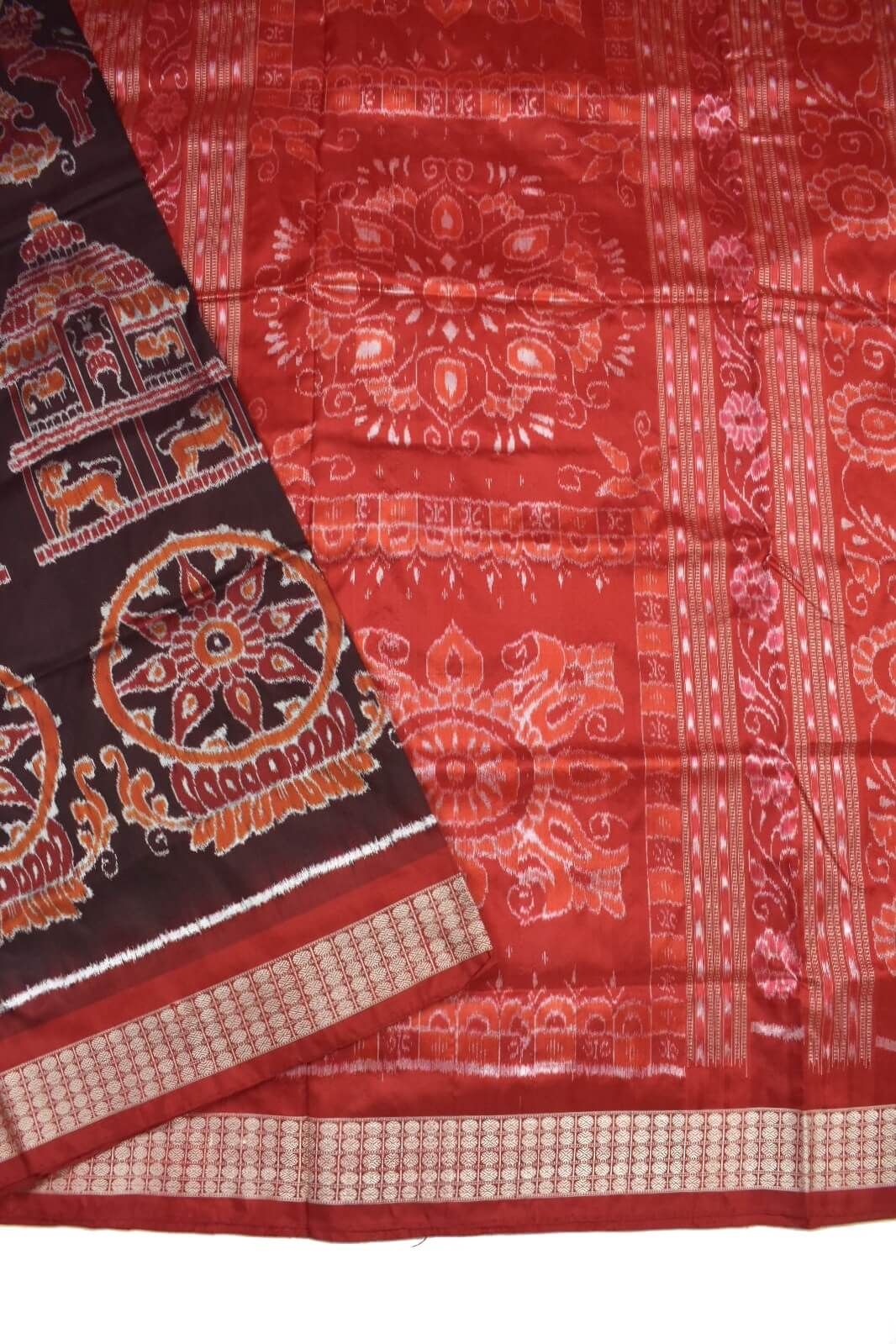 Maroon Colour Sambalpuri Handloom Bandha Silk Saree - Image 3