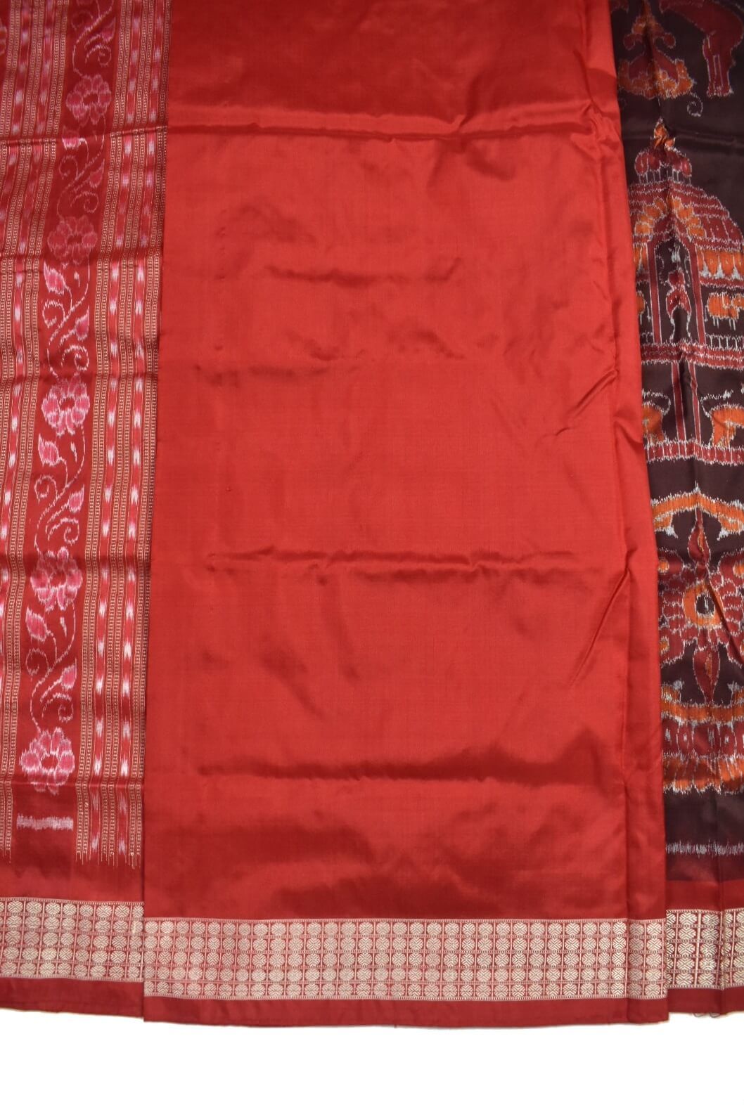 Maroon Colour Sambalpuri Handloom Bandha Silk Saree - Image 5