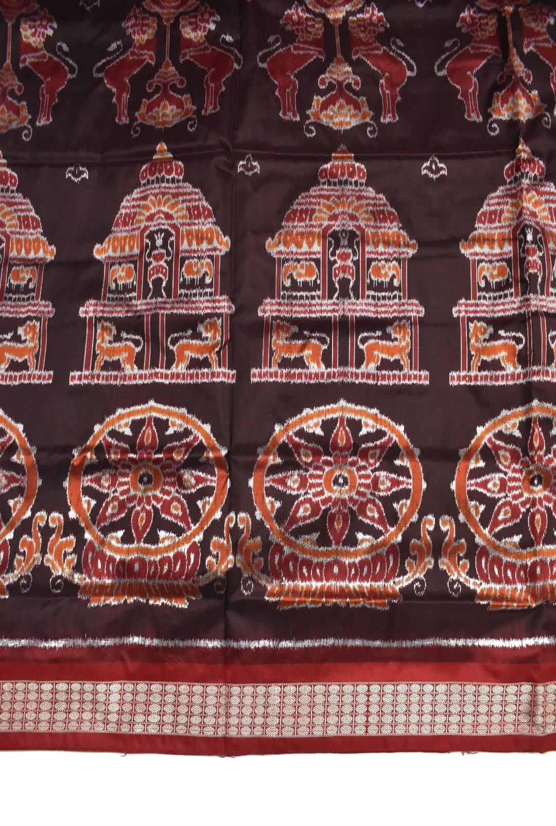 Maroon Colour Sambalpuri Handloom Bandha Silk Saree - Image 4