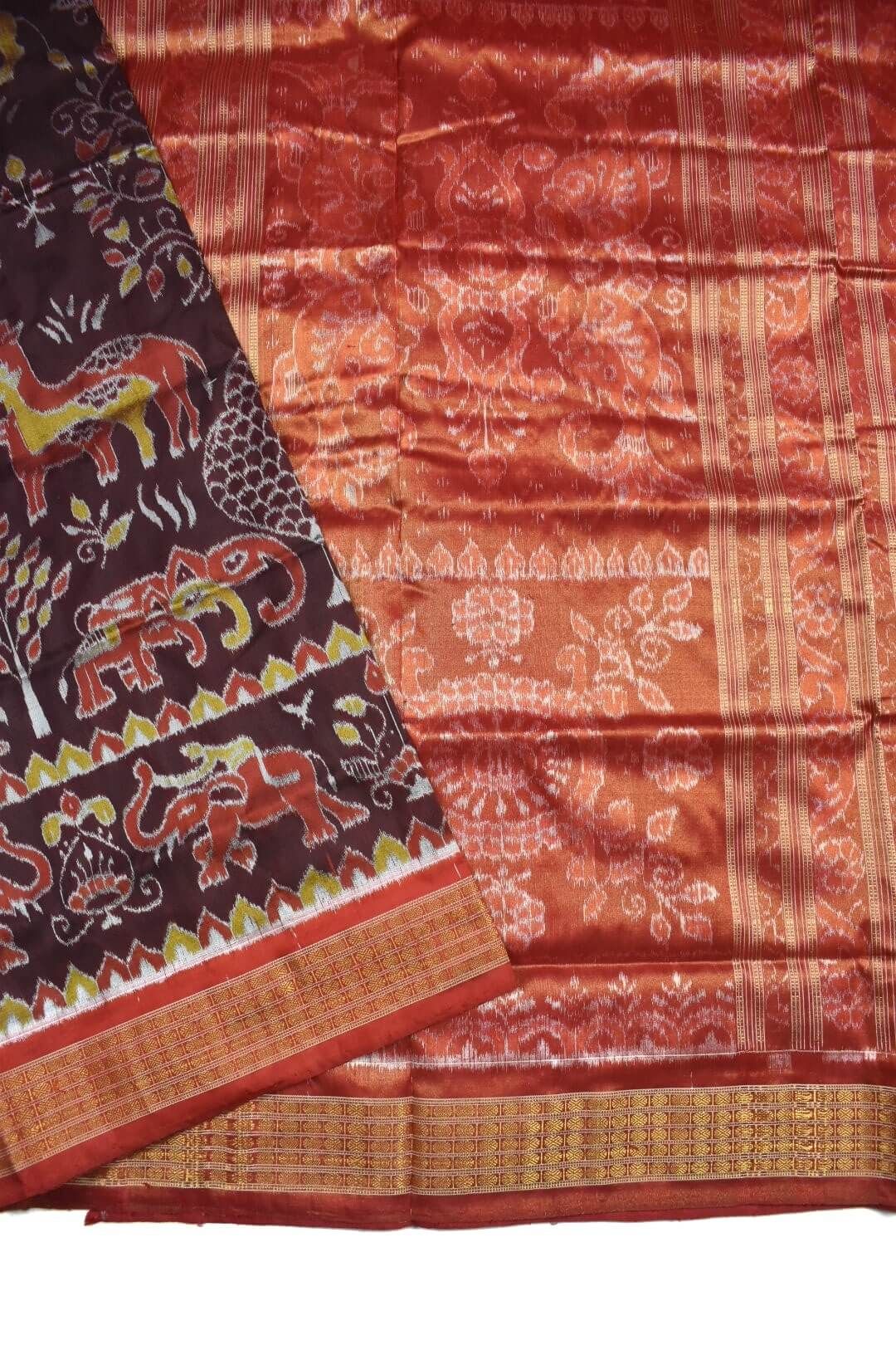 Maroon Colour Sambalpuri Handloom Bandha Silk Saree - Image 3