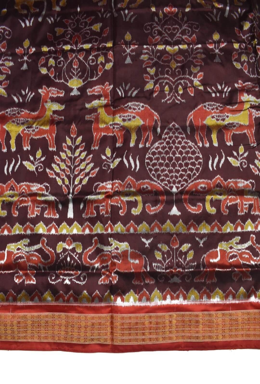 Maroon Colour Sambalpuri Handloom Bandha Silk Saree - Image 4