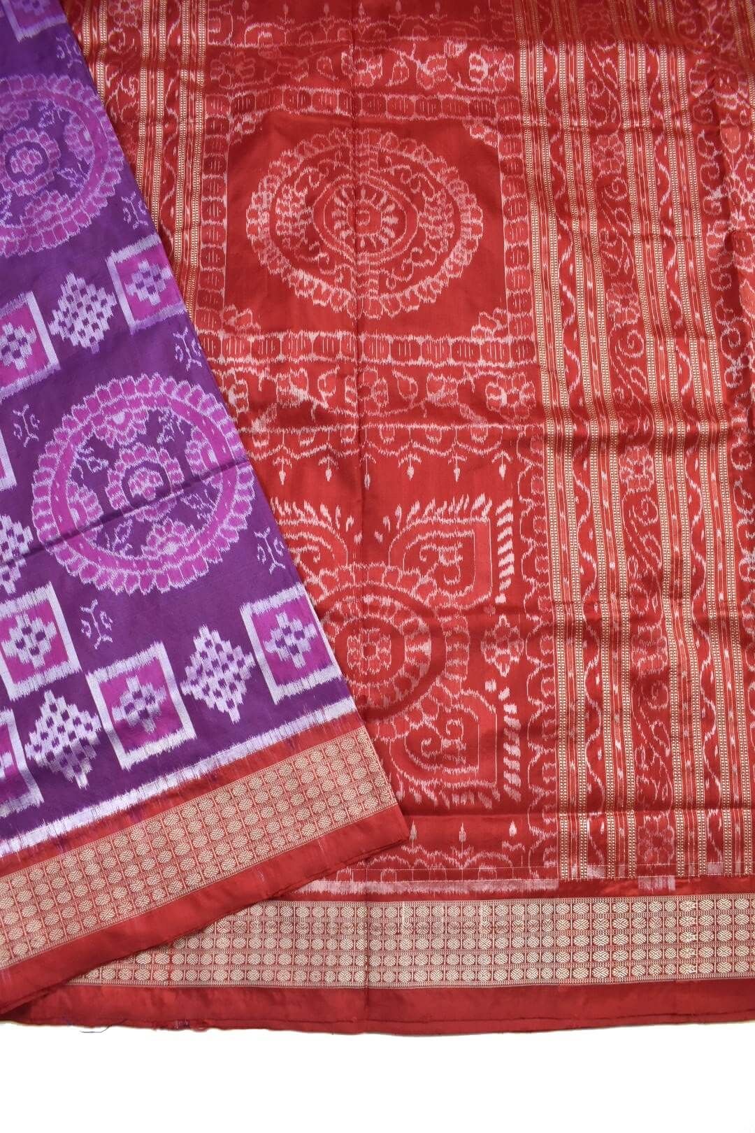 Purple Colour Sambalpuri Handloom Bandha Silk Saree - Image 3