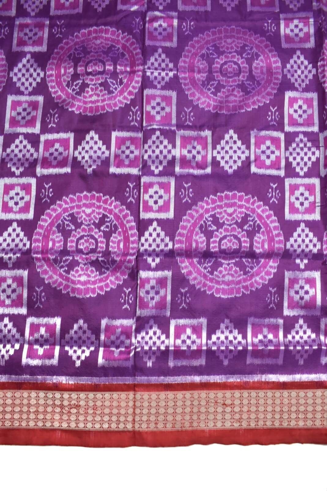 Purple Colour Sambalpuri Handloom Bandha Silk Saree - Image 4