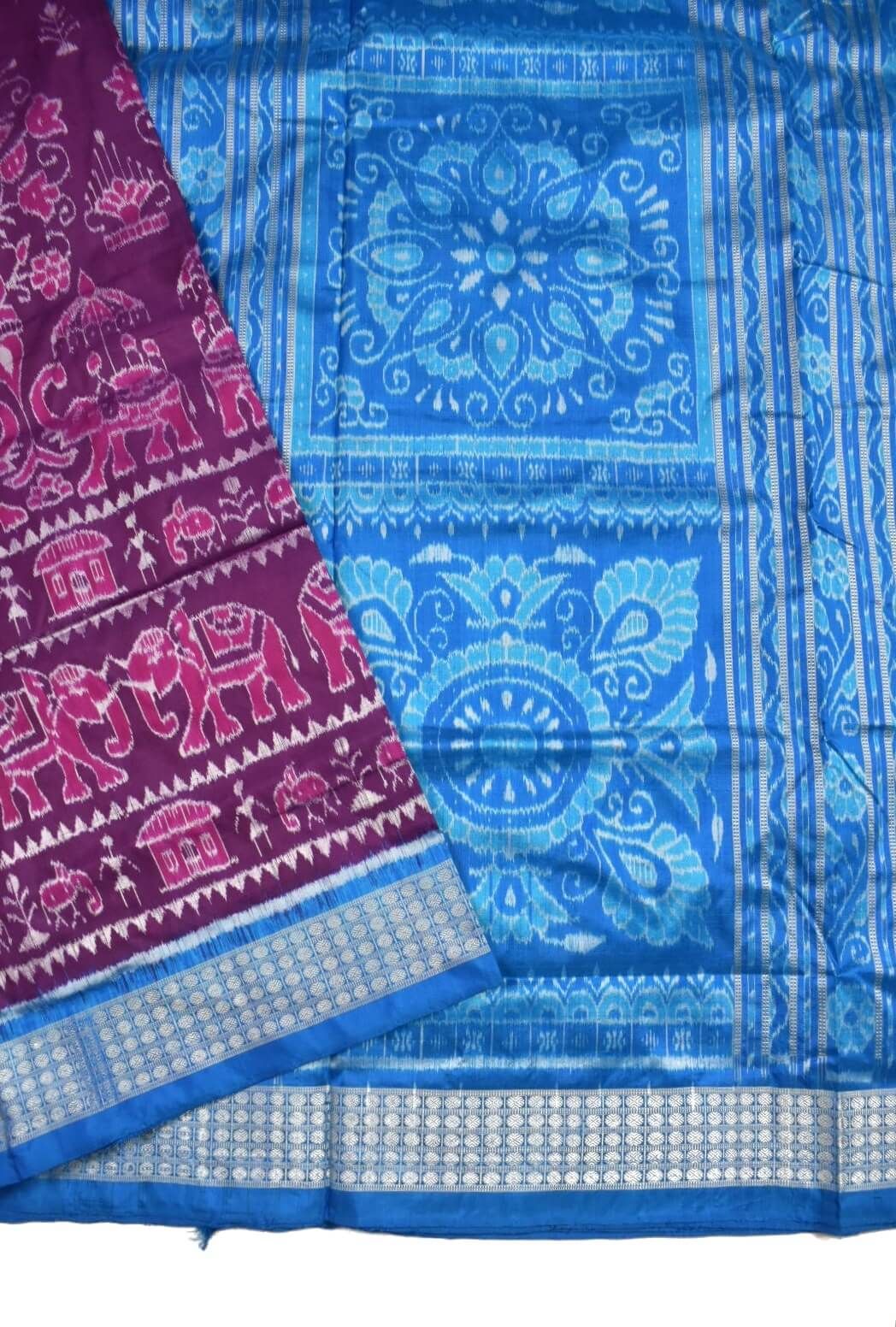 Purple Colour Sambalpuri Handloom Bandha Silk Saree - Image 3