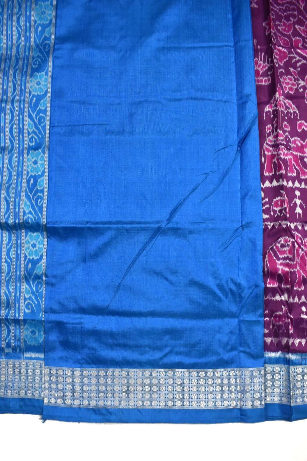 Purple Colour Sambalpuri Handloom Bandha Silk Saree - Image 5