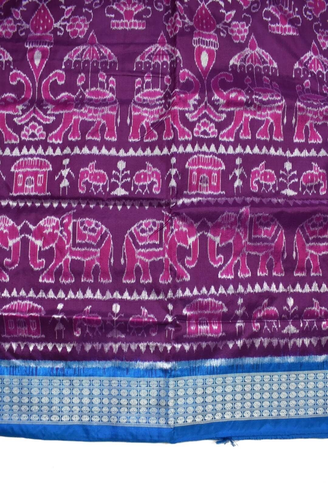 Purple Colour Sambalpuri Handloom Bandha Silk Saree - Image 4