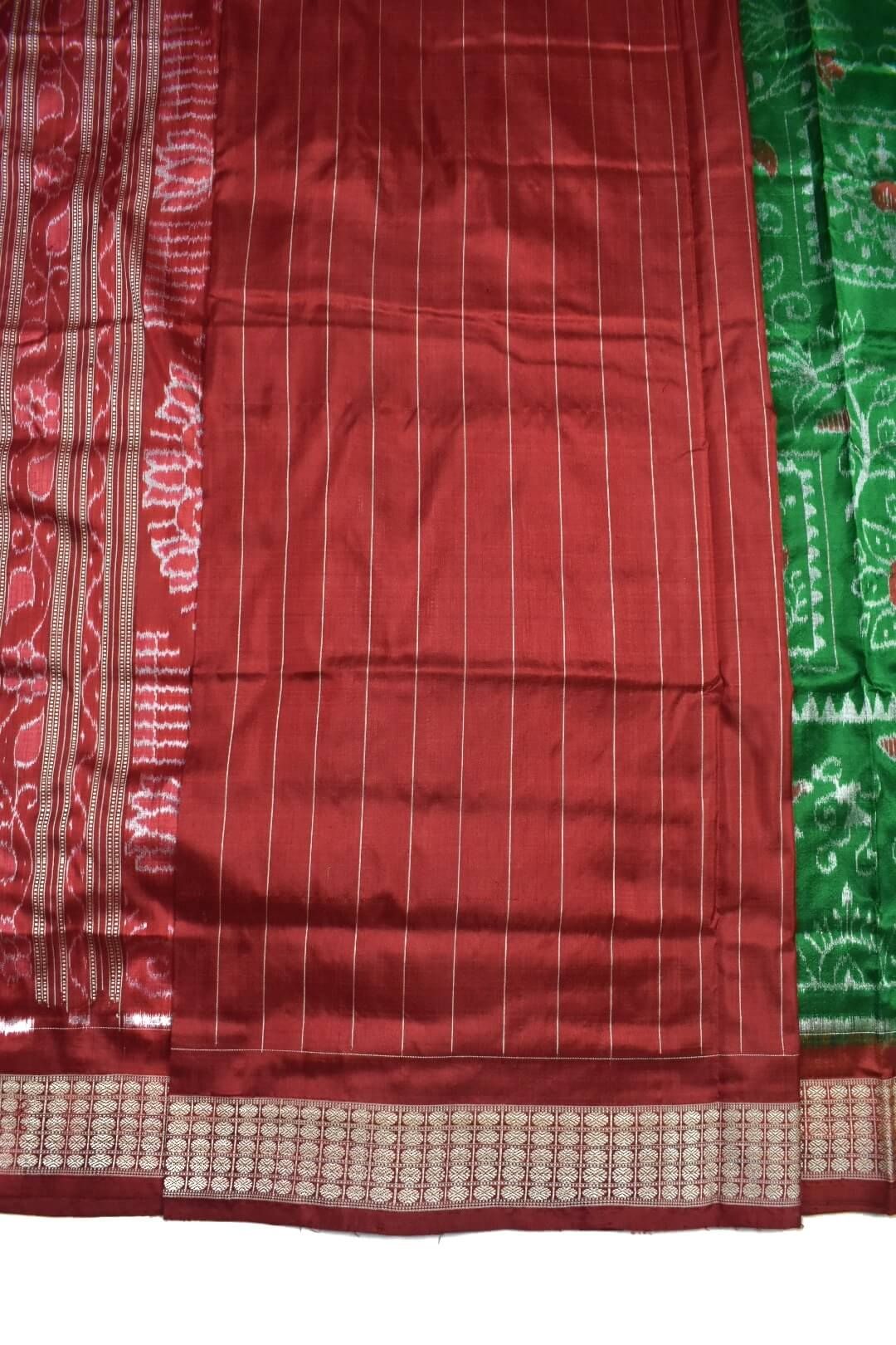 Green Colour Sambalpuri Handloom Bandha Silk Saree - Image 5