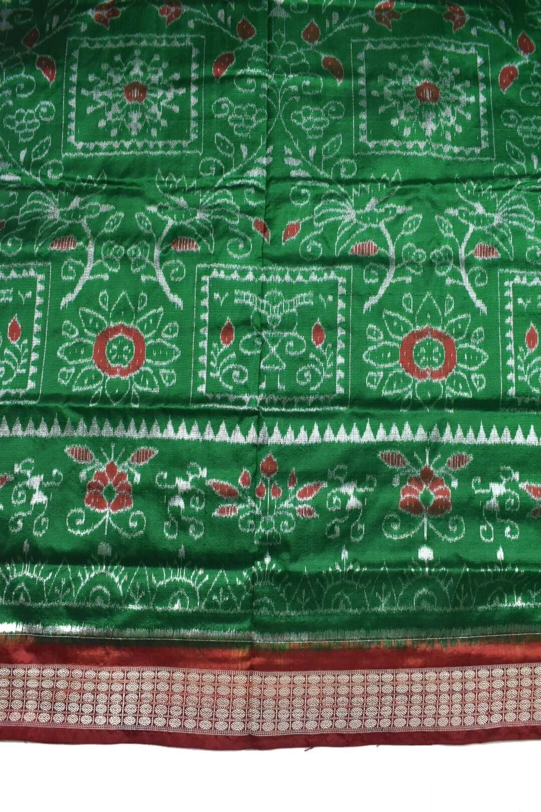 Green Colour Sambalpuri Handloom Bandha Silk Saree - Image 4