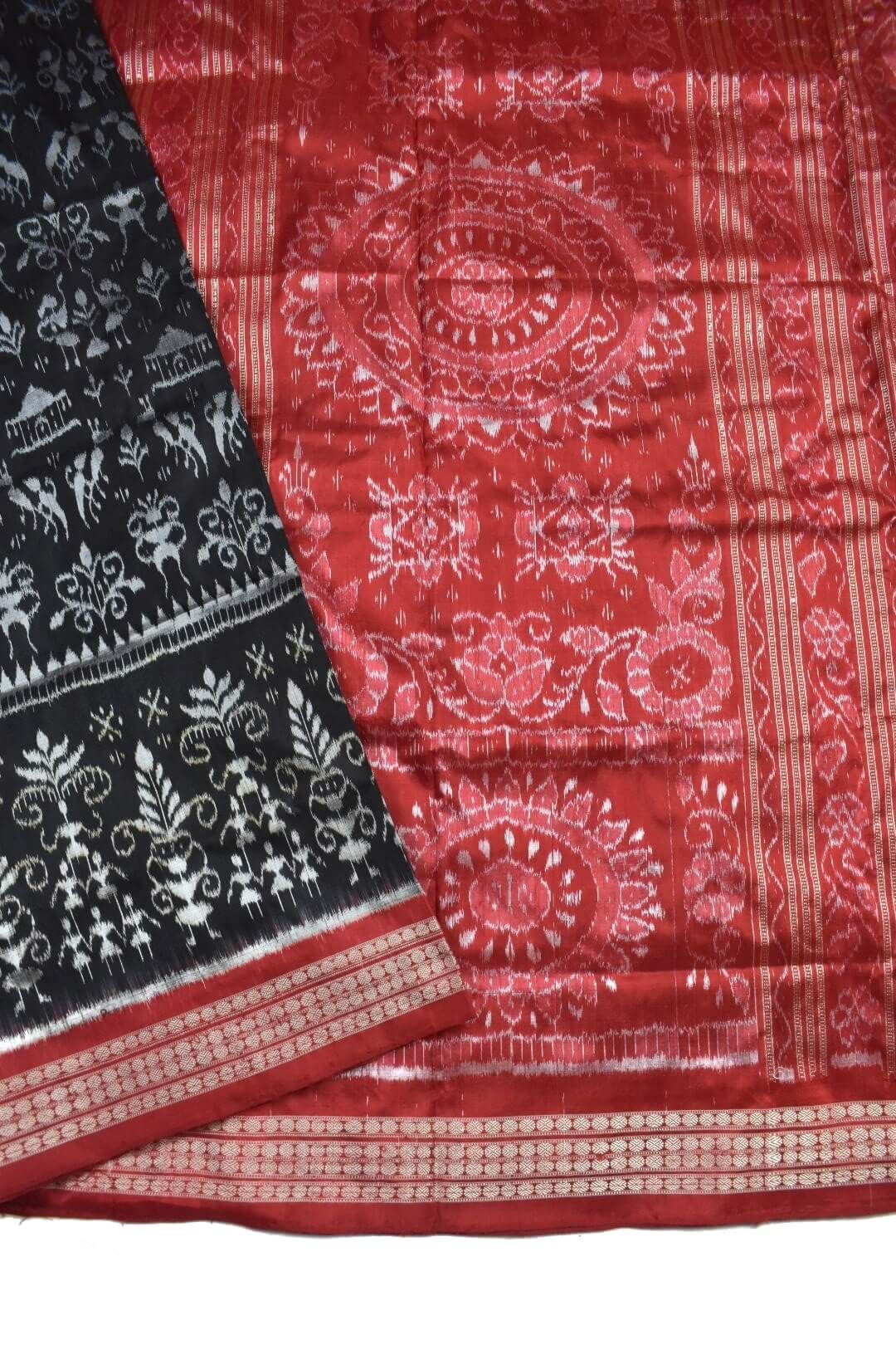 Black Colour Sambalpuri Handloom Bandha Silk Saree - Image 3