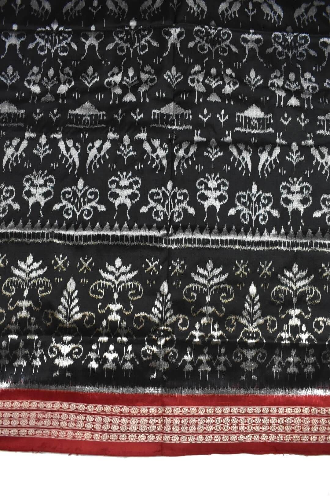 Black Colour Sambalpuri Handloom Bandha Silk Saree - Image 4