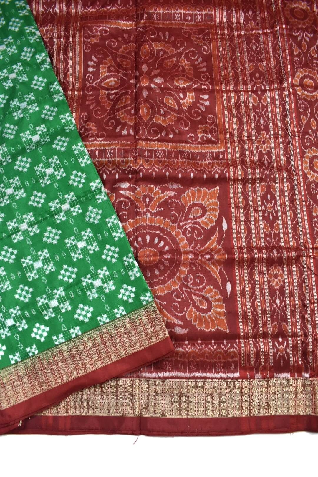 Green Colour Sambalpuri Handloom Bandha Silk Saree - Image 3