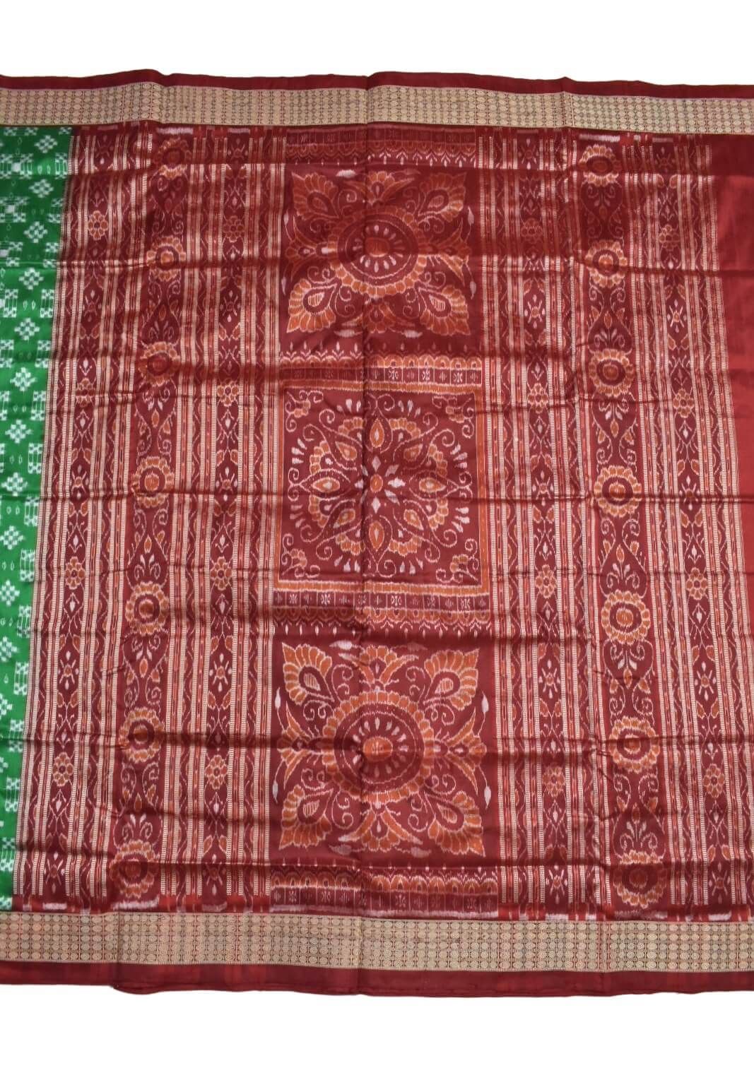 Green Colour Sambalpuri Handloom Bandha Silk Saree - Image 2