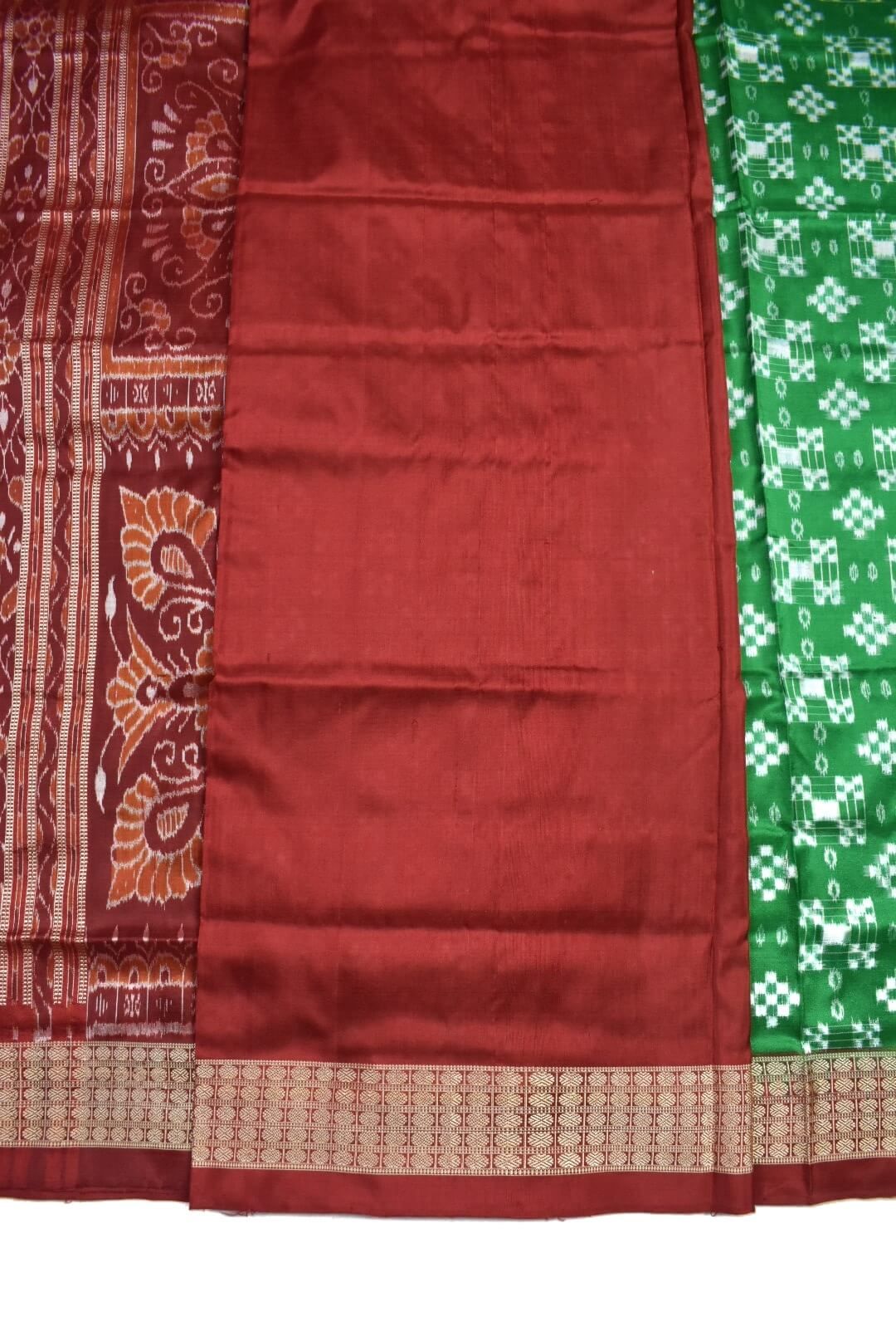 Green Colour Sambalpuri Handloom Bandha Silk Saree - Image 5
