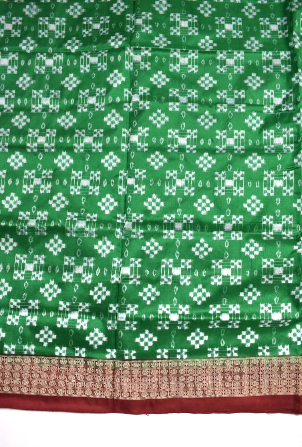 Green Colour Sambalpuri Handloom Bandha Silk Saree - Image 4