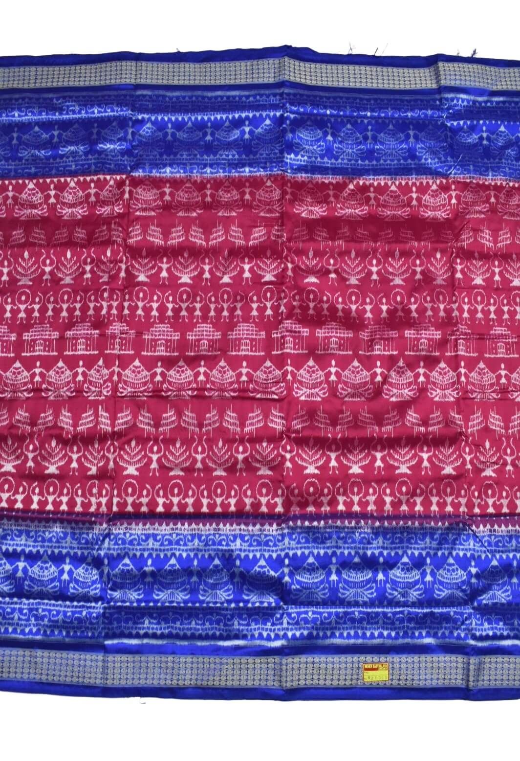 Red-Blue Colour Sambalpuri Handloom Bandha Silk Saree