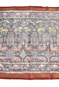 Gray Colour Animal Design Sambalpuri Handloom Half Tissue Silk Saree