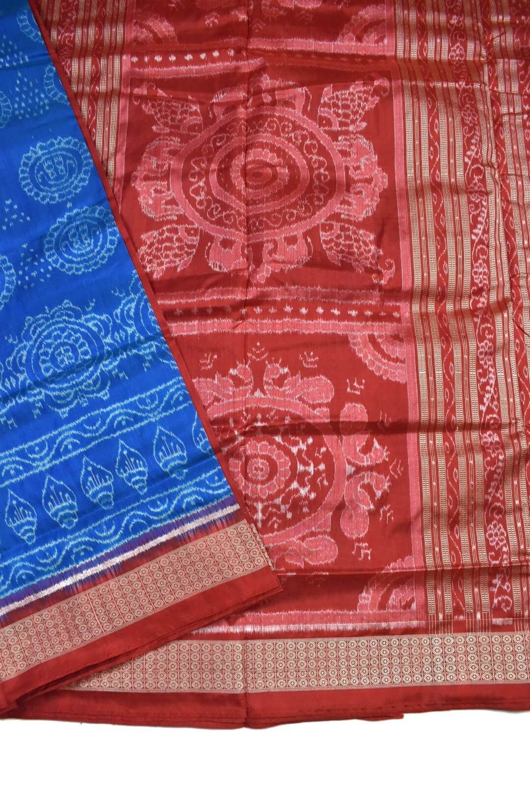 Sky Blue Colour Sambalpuri Handloom Bandha Silk Saree - Image 3