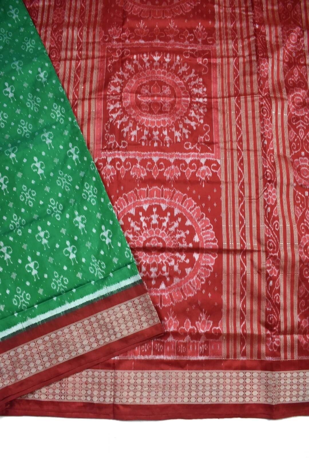 Green Colour Sambalpuri Handloom Bandha Silk Saree - Image 3