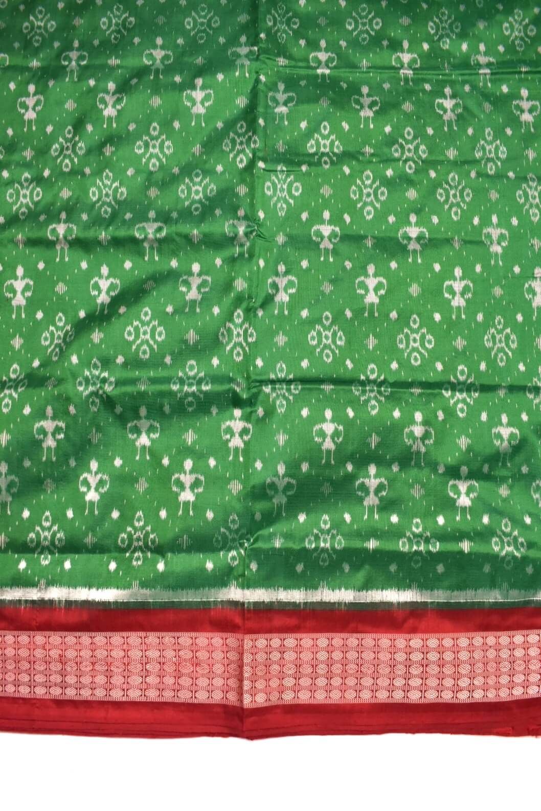 Green Colour Sambalpuri Handloom Bandha Silk Saree - Image 4