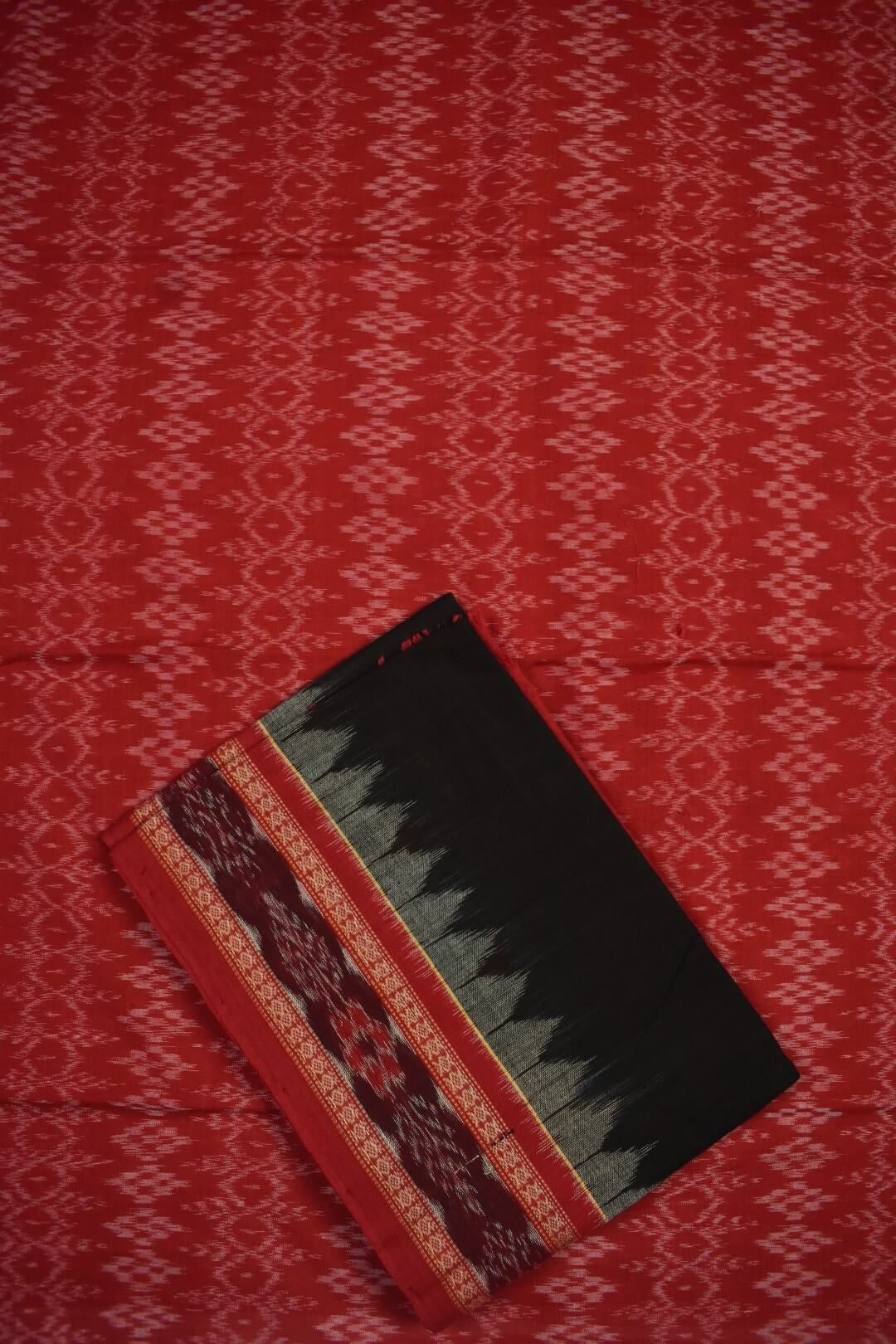 Red Colour Sambalpuri Handloom Cotton Dress Material - Image 3